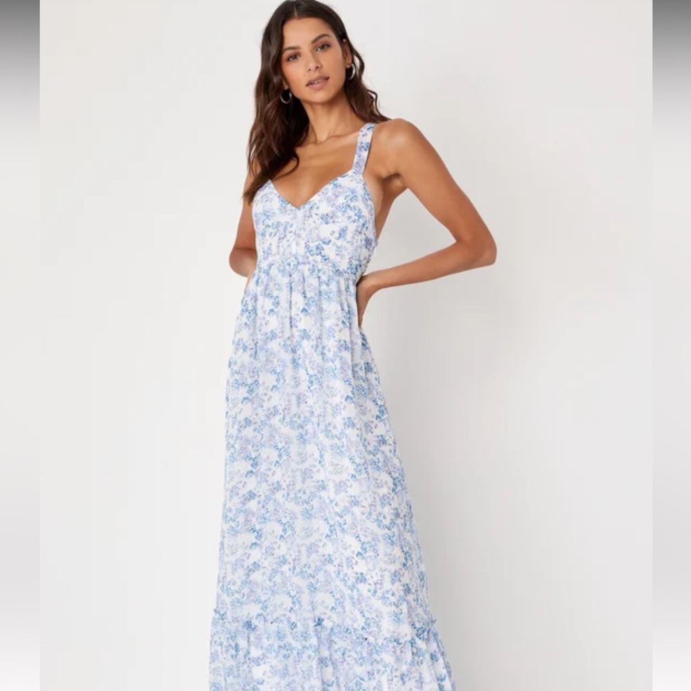 My Love Story White Floral Print Tie-Back Maxi Dress